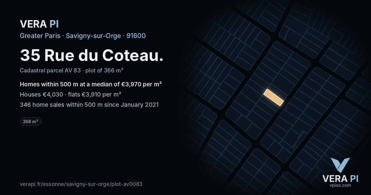 35 Rue du Coteau, Savigny-sur-Orge at night – the plot lit, the parcels around coloured by the prices near them