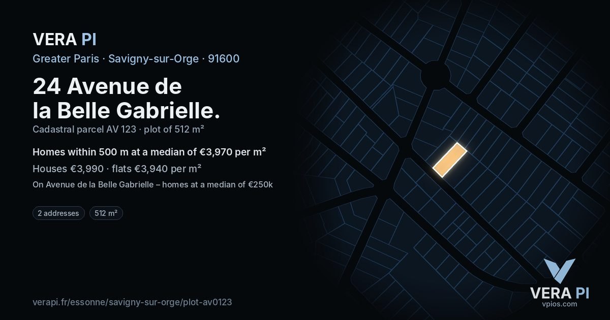 24 Avenue de la Belle Gabrielle, Savigny-sur-Orge at night – the plot lit, the parcels around coloured by the prices near them