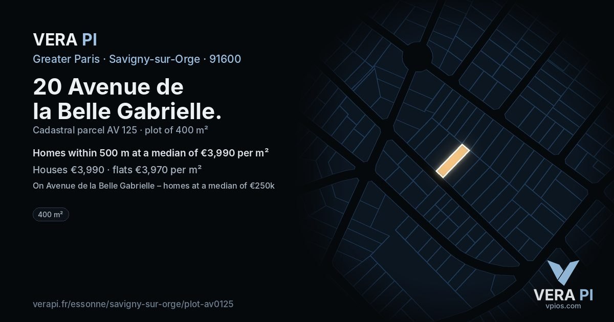 20 Avenue de la Belle Gabrielle, Savigny-sur-Orge at night – the plot lit, the parcels around coloured by the prices near them