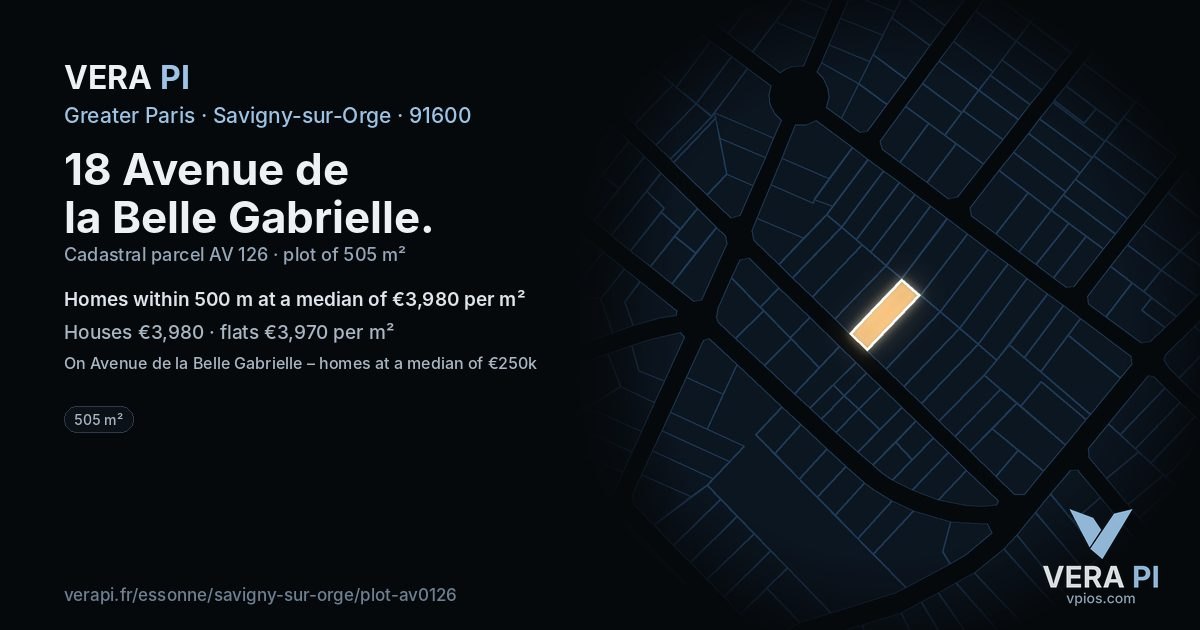 18 Avenue de la Belle Gabrielle, Savigny-sur-Orge at night – the plot lit, the parcels around coloured by the prices near them