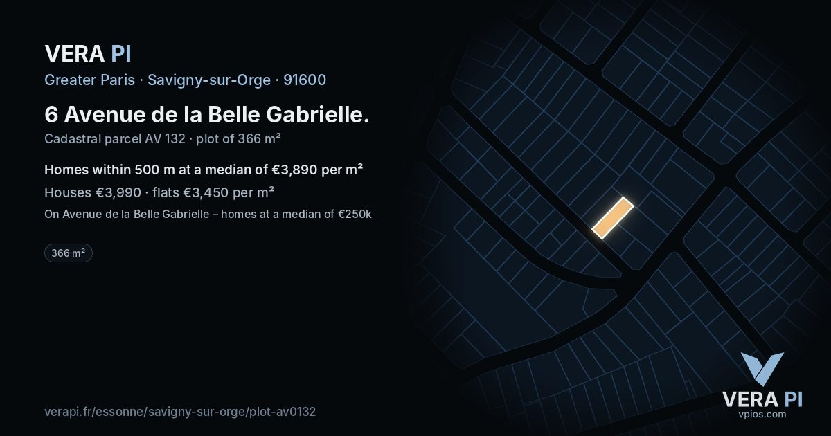 6 Avenue de la Belle Gabrielle, Savigny-sur-Orge at night – the plot lit, the parcels around coloured by the prices near them