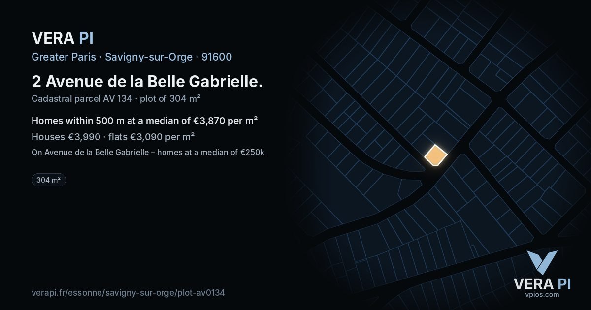 2 Avenue de la Belle Gabrielle, Savigny-sur-Orge at night – the plot lit, the parcels around coloured by the prices near them