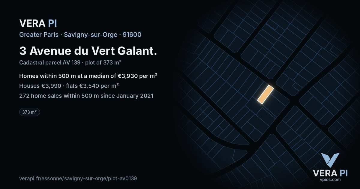 3 Avenue du Vert Galant, Savigny-sur-Orge at night – the plot lit, the parcels around coloured by the prices near them