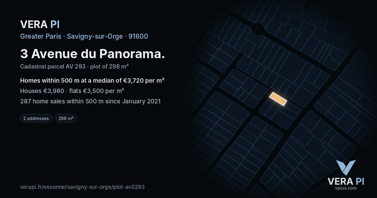 3 Avenue du Panorama, Savigny-sur-Orge at night – the plot lit, the parcels around coloured by the prices near them