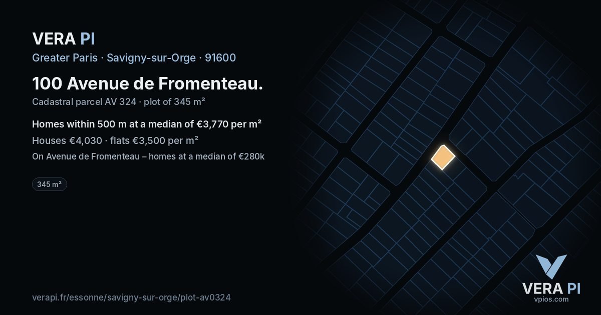 100 Avenue de Fromenteau, Savigny-sur-Orge at night – the plot lit, the parcels around coloured by the prices near them