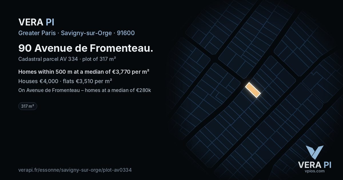 90 Avenue de Fromenteau, Savigny-sur-Orge at night – the plot lit, the parcels around coloured by the prices near them