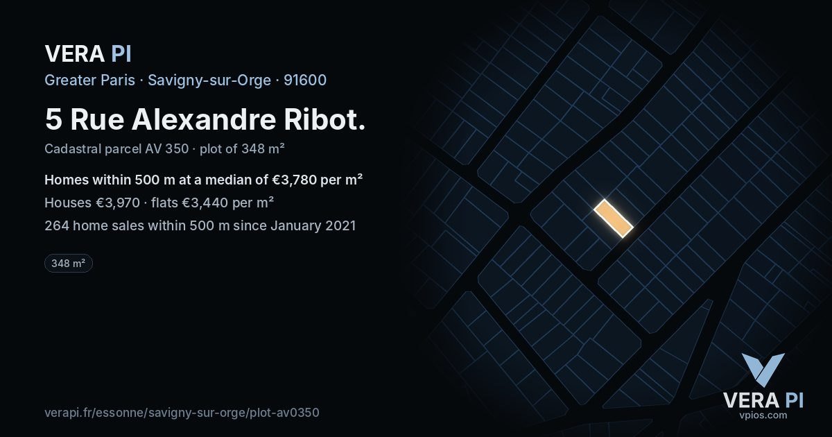 5 Rue Alexandre Ribot, Savigny-sur-Orge at night – the plot lit, the parcels around coloured by the prices near them