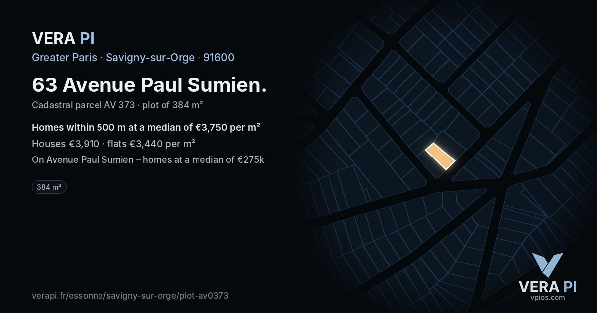 63 Avenue Paul Sumien, Savigny-sur-Orge at night – the plot lit, the parcels around coloured by the prices near them