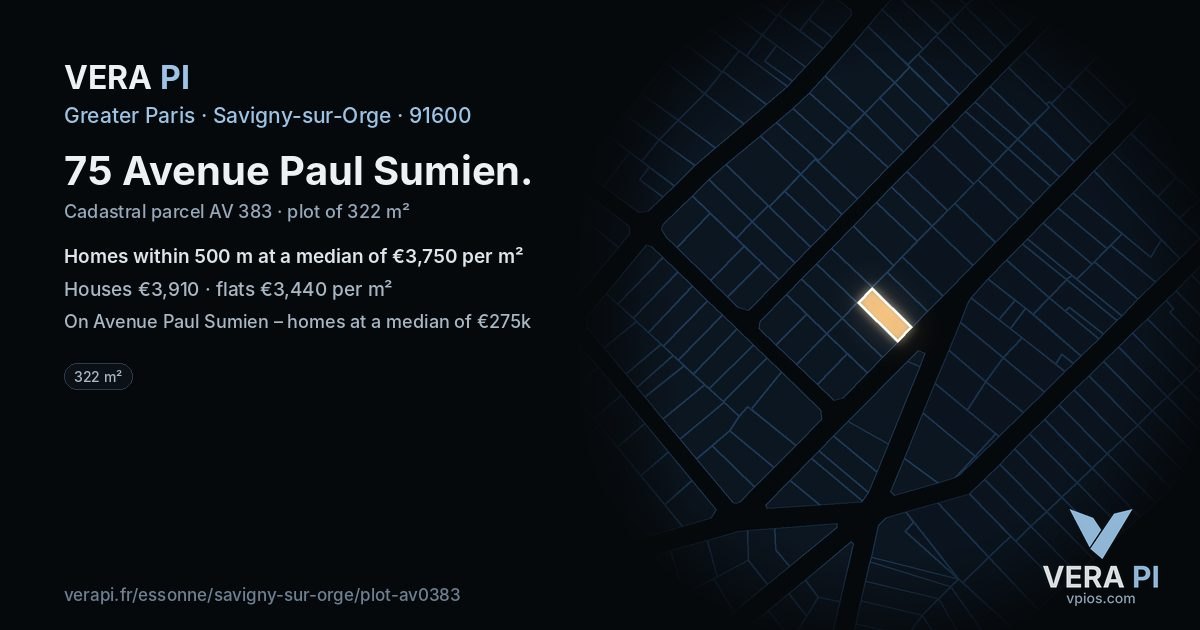 75 Avenue Paul Sumien, Savigny-sur-Orge at night – the plot lit, the parcels around coloured by the prices near them
