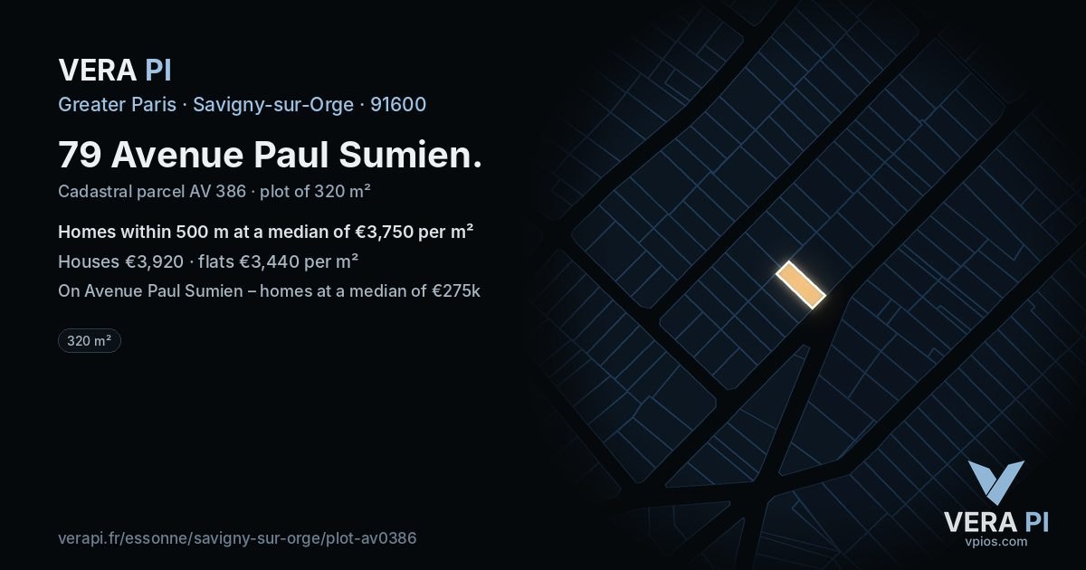 79 Avenue Paul Sumien, Savigny-sur-Orge at night – the plot lit, the parcels around coloured by the prices near them