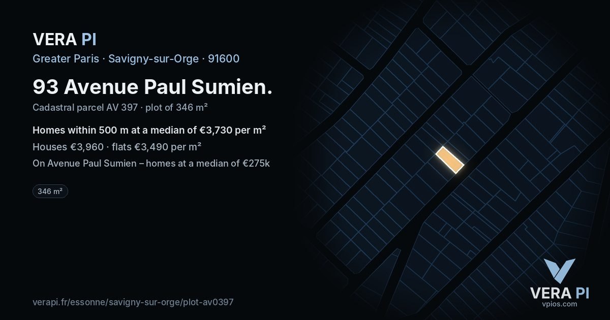 93 Avenue Paul Sumien, Savigny-sur-Orge at night – the plot lit, the parcels around coloured by the prices near them