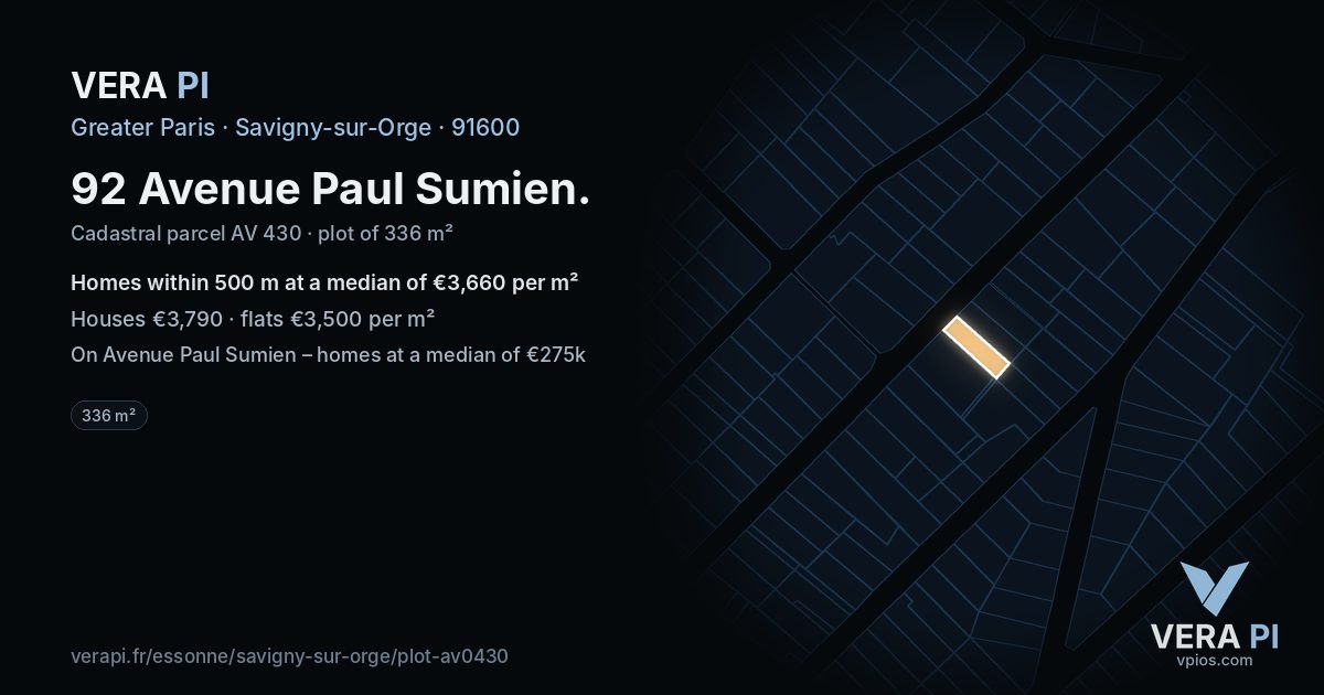 92 Avenue Paul Sumien, Savigny-sur-Orge at night – the plot lit, the parcels around coloured by the prices near them