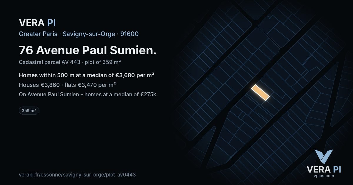 76 Avenue Paul Sumien, Savigny-sur-Orge at night – the plot lit, the parcels around coloured by the prices near them