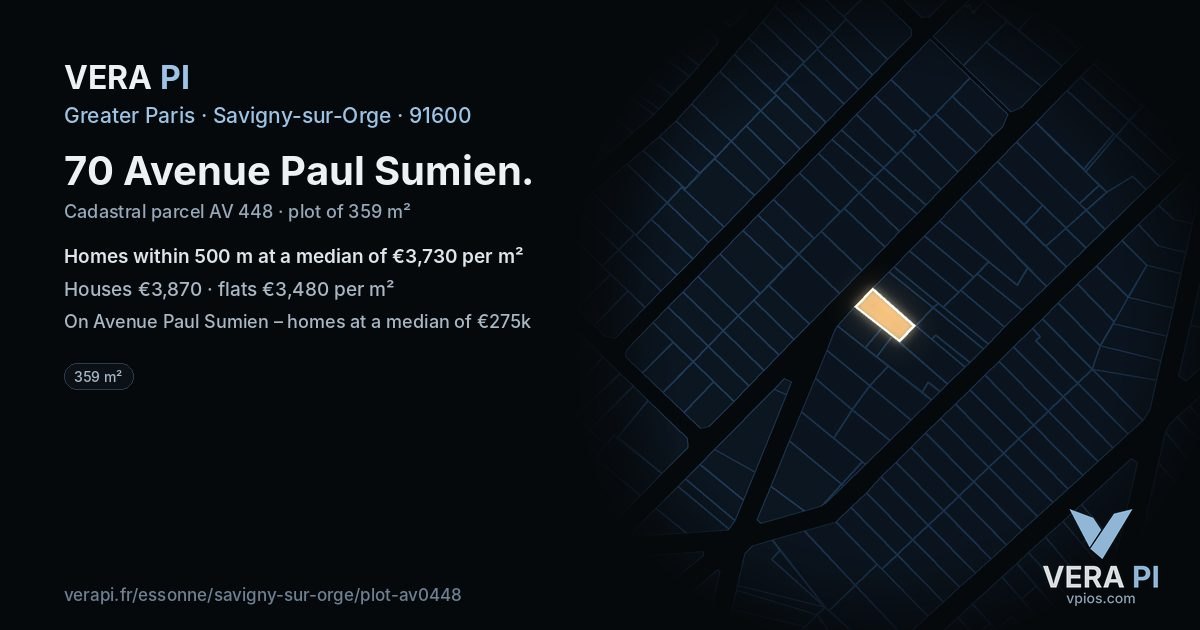 70 Avenue Paul Sumien, Savigny-sur-Orge at night – the plot lit, the parcels around coloured by the prices near them
