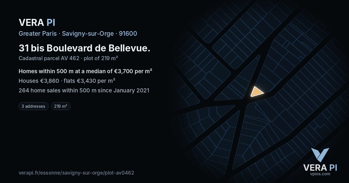 31 bis Boulevard de Bellevue, Savigny-sur-Orge at night – the plot lit, the parcels around coloured by the prices near them