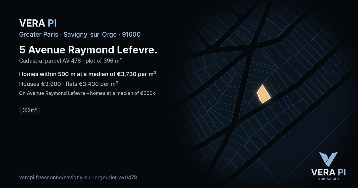 5 Avenue Raymond Lefevre, Savigny-sur-Orge at night – the plot lit, the parcels around coloured by the prices near them