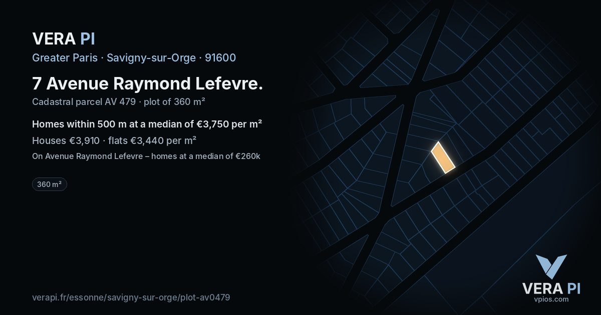 7 Avenue Raymond Lefevre, Savigny-sur-Orge at night – the plot lit, the parcels around coloured by the prices near them