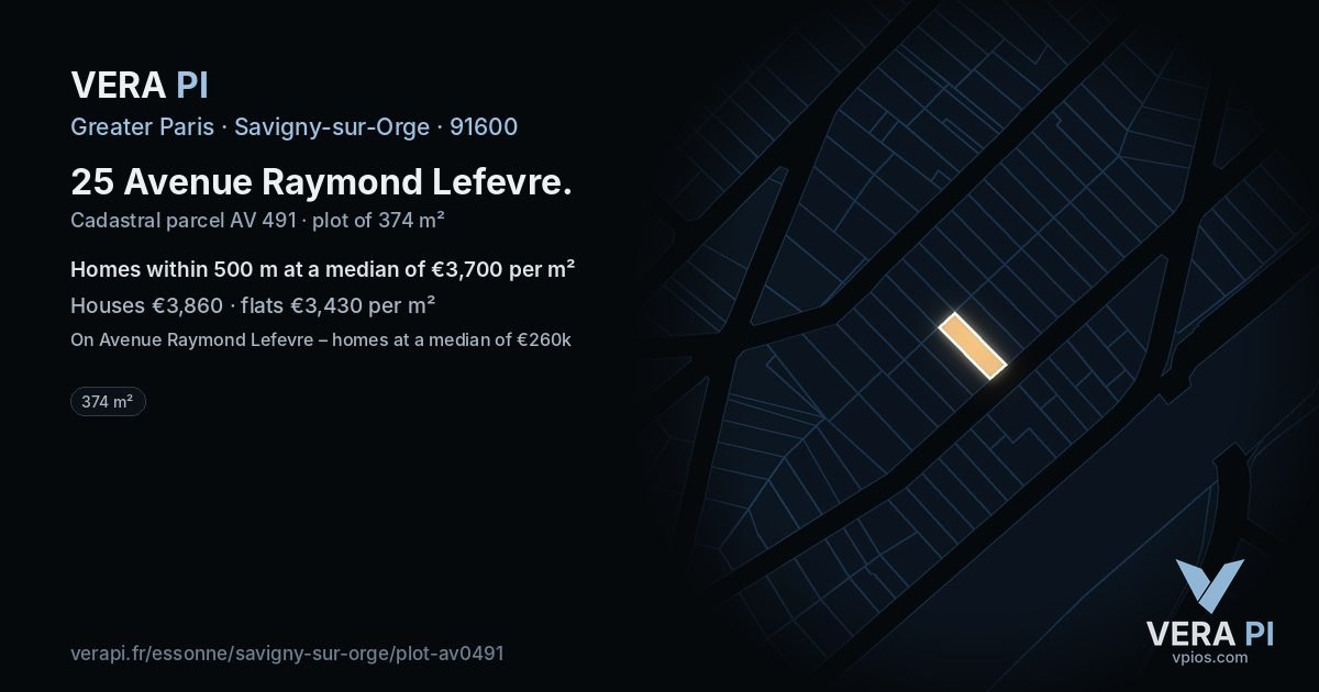 25 Avenue Raymond Lefevre, Savigny-sur-Orge at night – the plot lit, the parcels around coloured by the prices near them