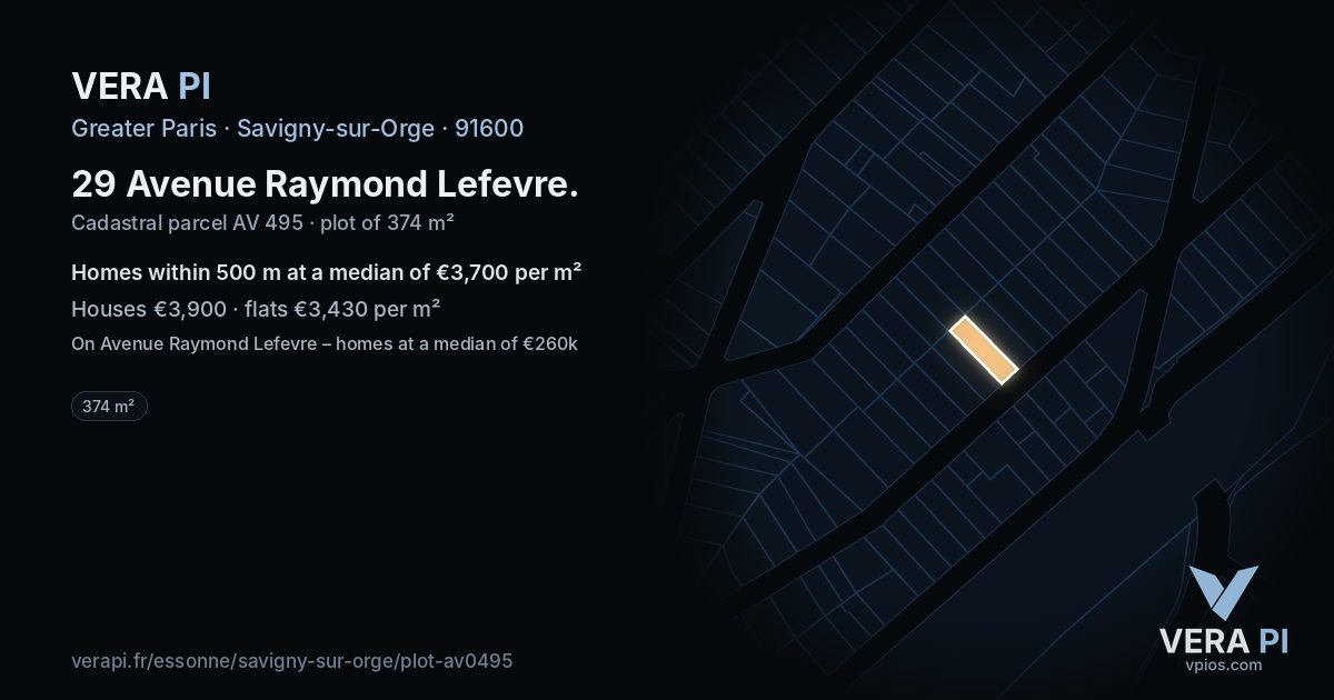 29 Avenue Raymond Lefevre, Savigny-sur-Orge at night – the plot lit, the parcels around coloured by the prices near them