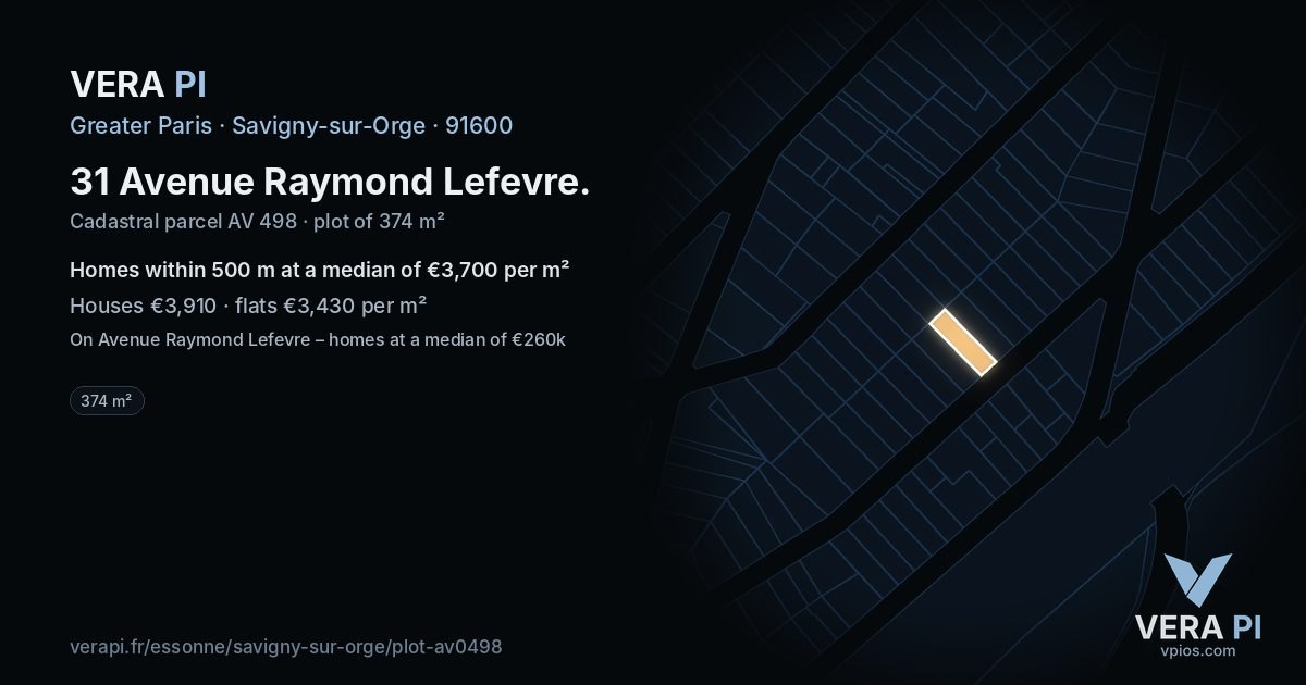 31 Avenue Raymond Lefevre, Savigny-sur-Orge at night – the plot lit, the parcels around coloured by the prices near them
