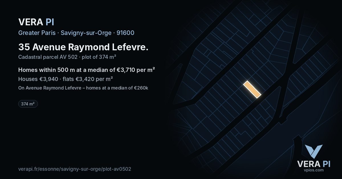 35 Avenue Raymond Lefevre, Savigny-sur-Orge at night – the plot lit, the parcels around coloured by the prices near them