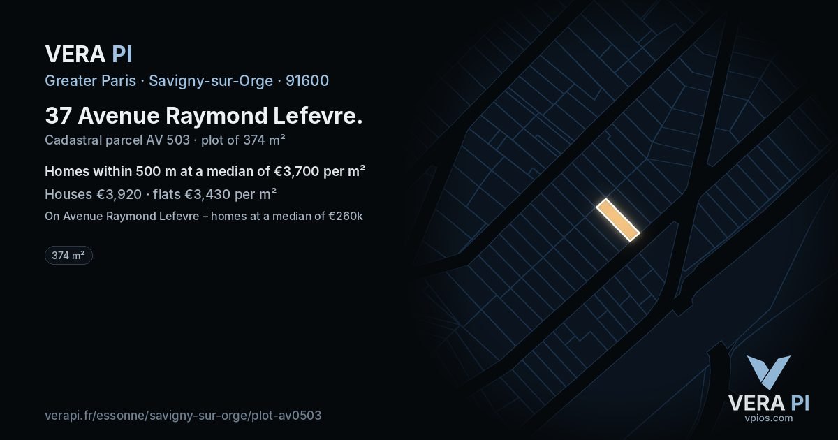 37 Avenue Raymond Lefevre, Savigny-sur-Orge at night – the plot lit, the parcels around coloured by the prices near them