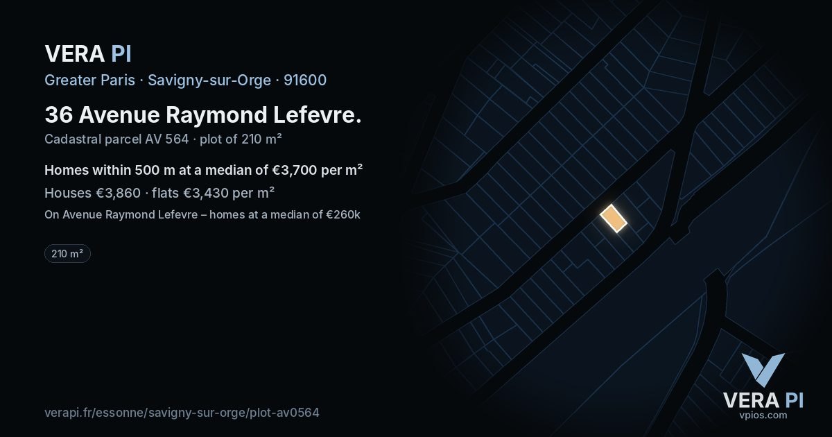 36 Avenue Raymond Lefevre, Savigny-sur-Orge at night – the plot lit, the parcels around coloured by the prices near them