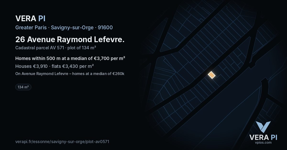 26 Avenue Raymond Lefevre, Savigny-sur-Orge at night – the plot lit, the parcels around coloured by the prices near them