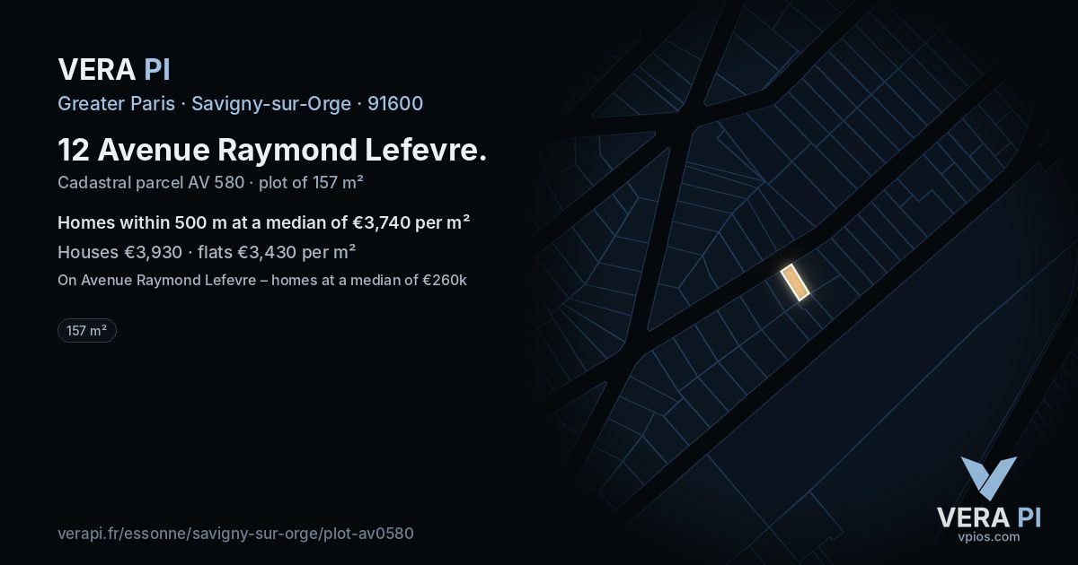 12 Avenue Raymond Lefevre, Savigny-sur-Orge at night – the plot lit, the parcels around coloured by the prices near them