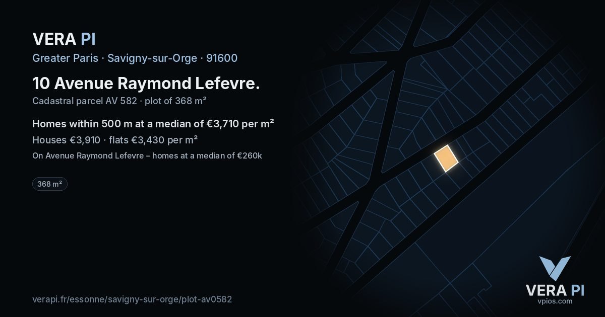 10 Avenue Raymond Lefevre, Savigny-sur-Orge at night – the plot lit, the parcels around coloured by the prices near them