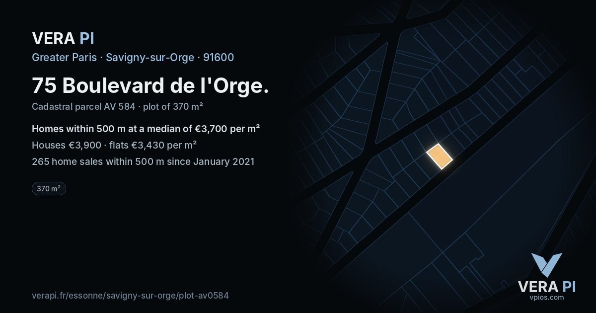75 Boulevard de l'Orge, Savigny-sur-Orge at night – the plot lit, the parcels around coloured by the prices near them