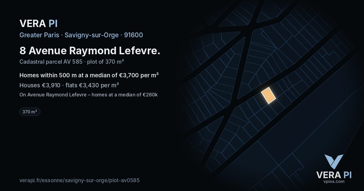 8 Avenue Raymond Lefevre, Savigny-sur-Orge at night – the plot lit, the parcels around coloured by the prices near them