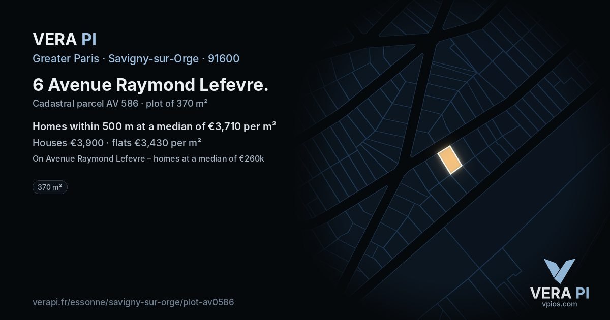 6 Avenue Raymond Lefevre, Savigny-sur-Orge at night – the plot lit, the parcels around coloured by the prices near them