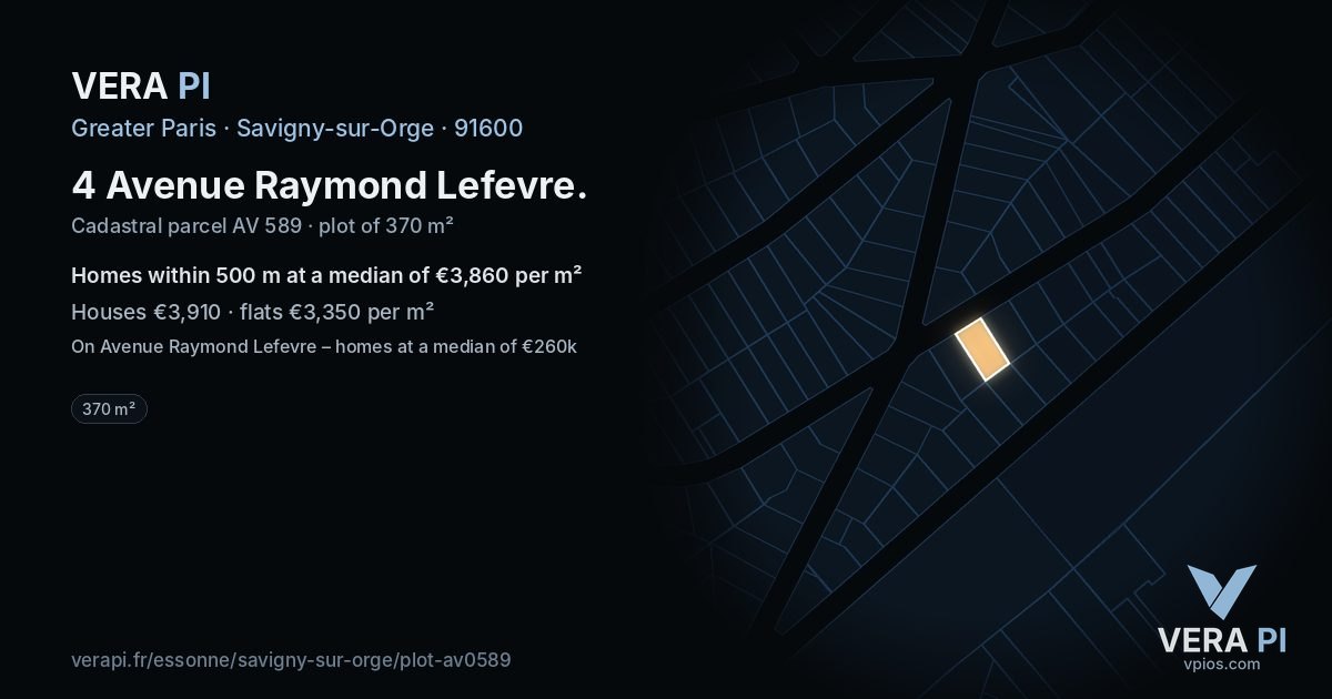 4 Avenue Raymond Lefevre, Savigny-sur-Orge at night – the plot lit, the parcels around coloured by the prices near them