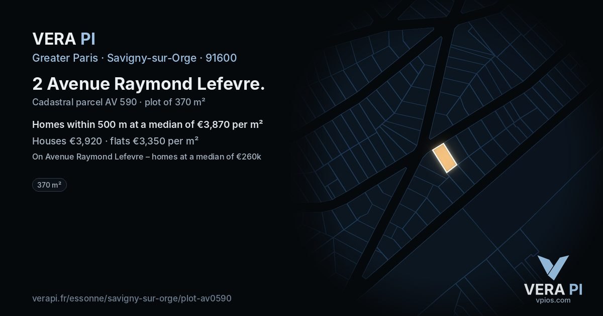 2 Avenue Raymond Lefevre, Savigny-sur-Orge at night – the plot lit, the parcels around coloured by the prices near them
