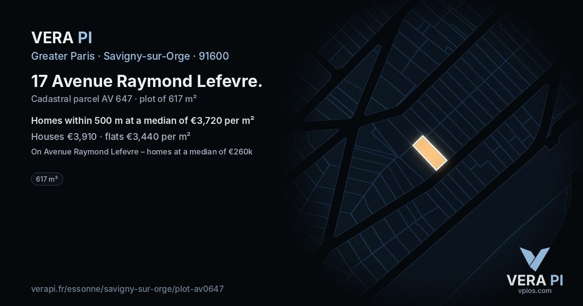 17 Avenue Raymond Lefevre, Savigny-sur-Orge at night – the plot lit, the parcels around coloured by the prices near them