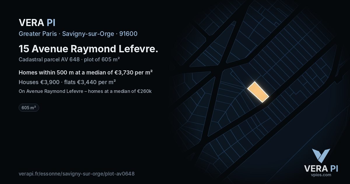 15 Avenue Raymond Lefevre, Savigny-sur-Orge at night – the plot lit, the parcels around coloured by the prices near them