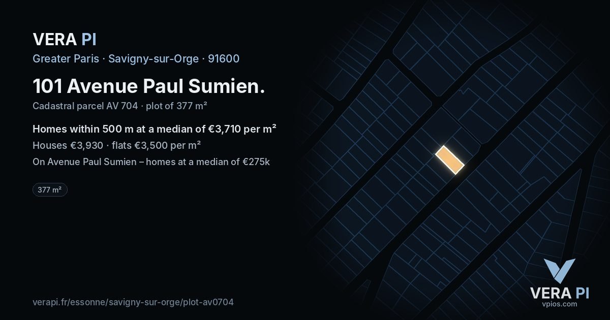 101 Avenue Paul Sumien, Savigny-sur-Orge at night – the plot lit, the parcels around coloured by the prices near them