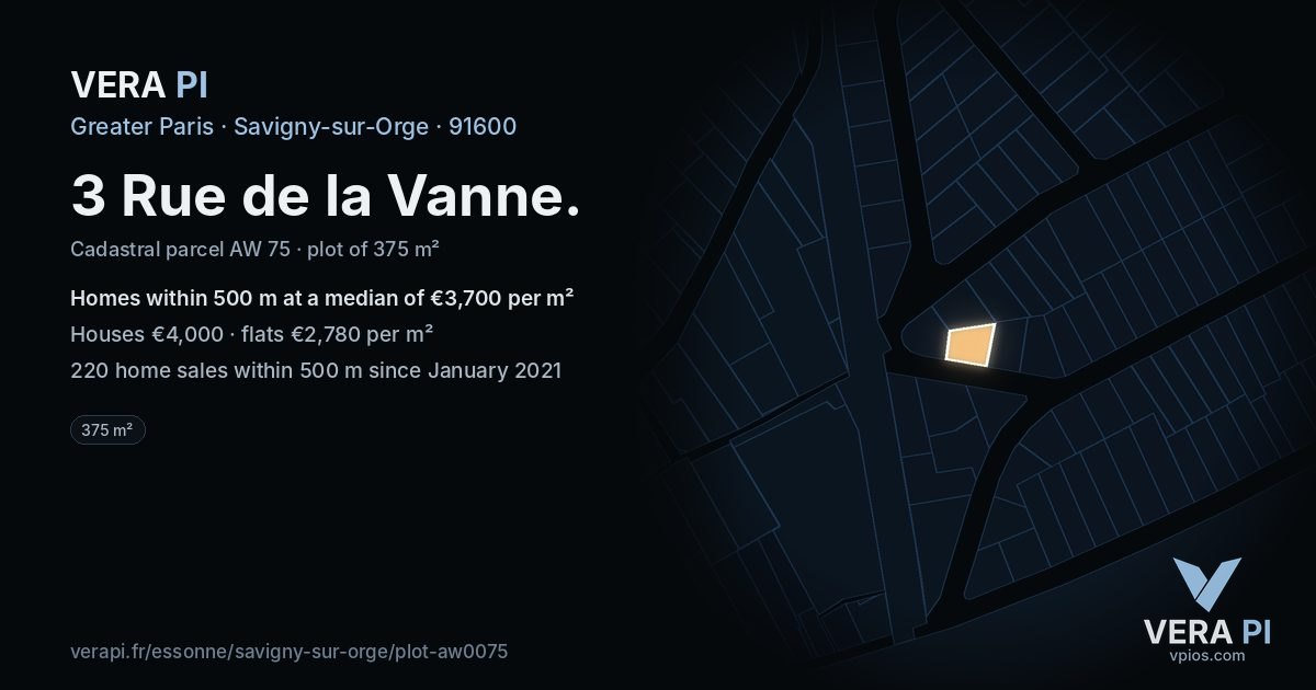 3 Rue de la Vanne, Savigny-sur-Orge at night – the plot lit, the parcels around coloured by the prices near them