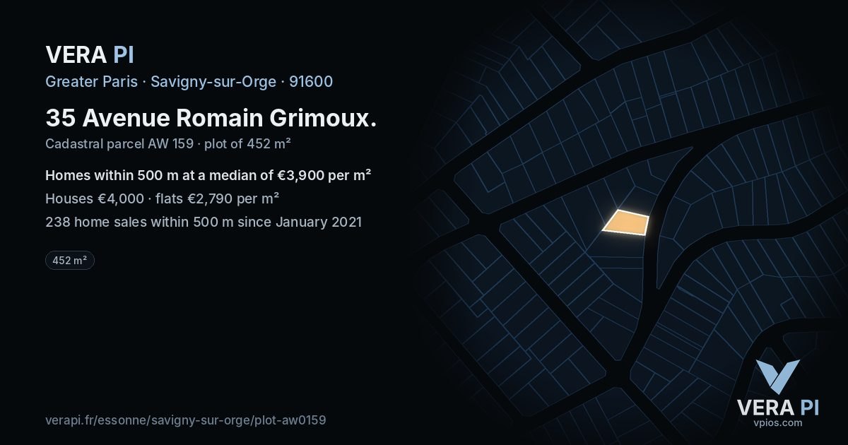 35 Avenue Romain Grimoux, Savigny-sur-Orge at night – the plot lit, the parcels around coloured by the prices near them