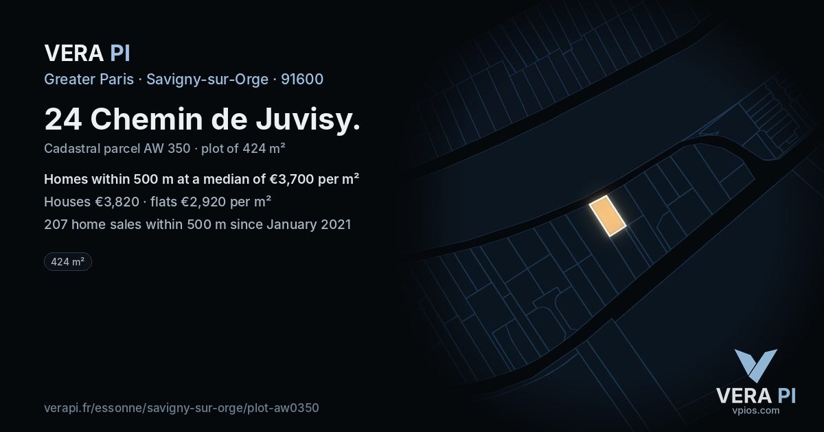 24 Chemin de Juvisy, Savigny-sur-Orge at night – the plot lit, the parcels around coloured by the prices near them
