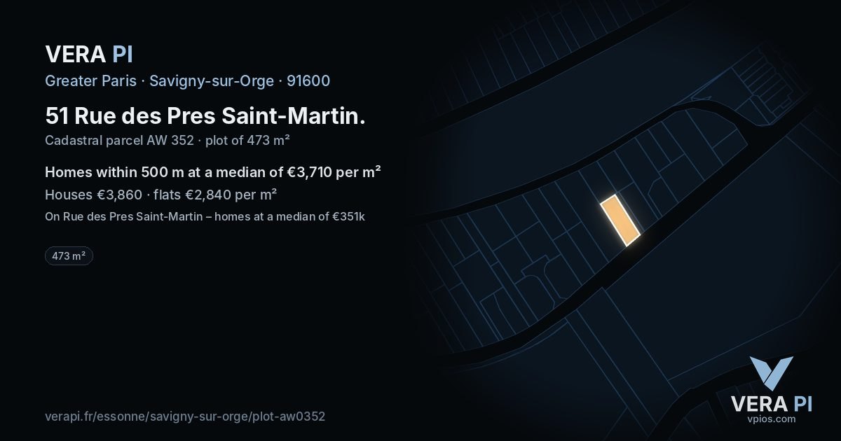 51 Rue des Pres Saint-Martin, Savigny-sur-Orge at night – the plot lit, the parcels around coloured by the prices near them