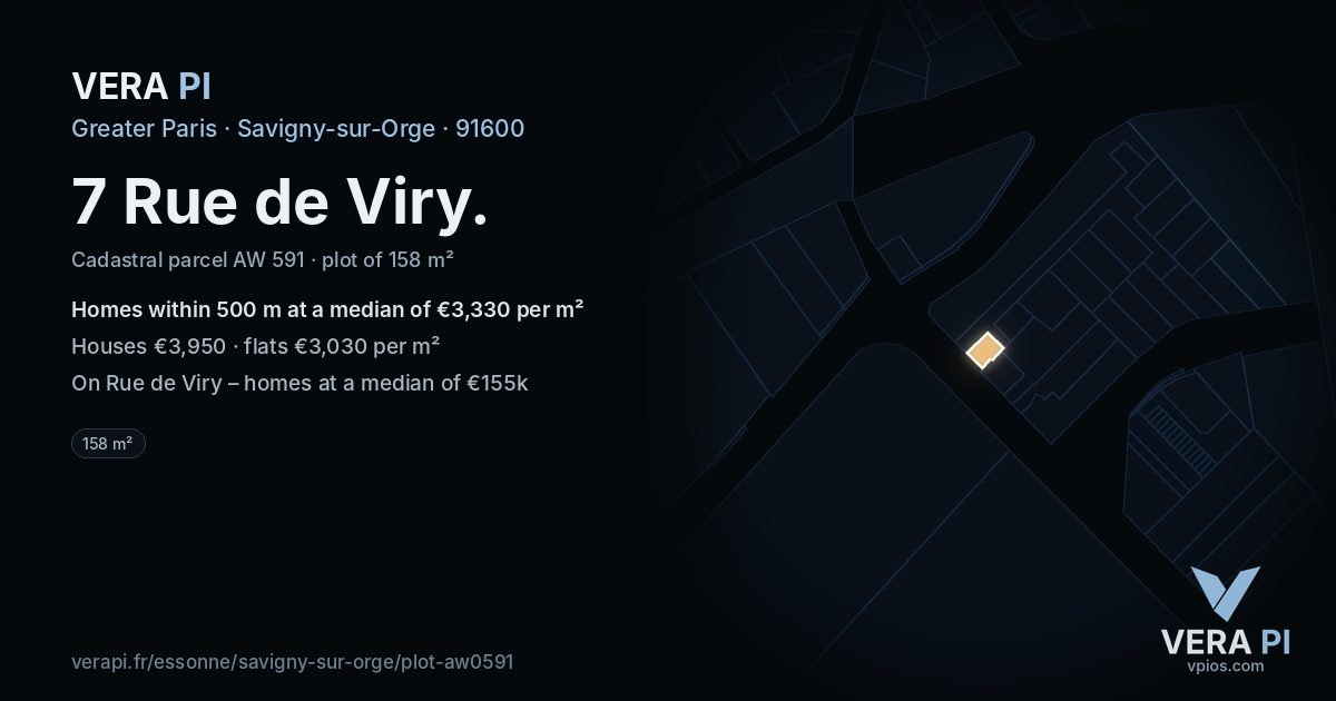 7 Rue de Viry, Savigny-sur-Orge at night – the plot lit, the parcels around coloured by the prices near them