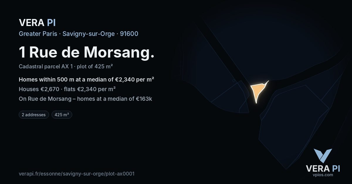 1 Rue de Morsang, Savigny-sur-Orge at night – the plot lit, the parcels around coloured by the prices near them