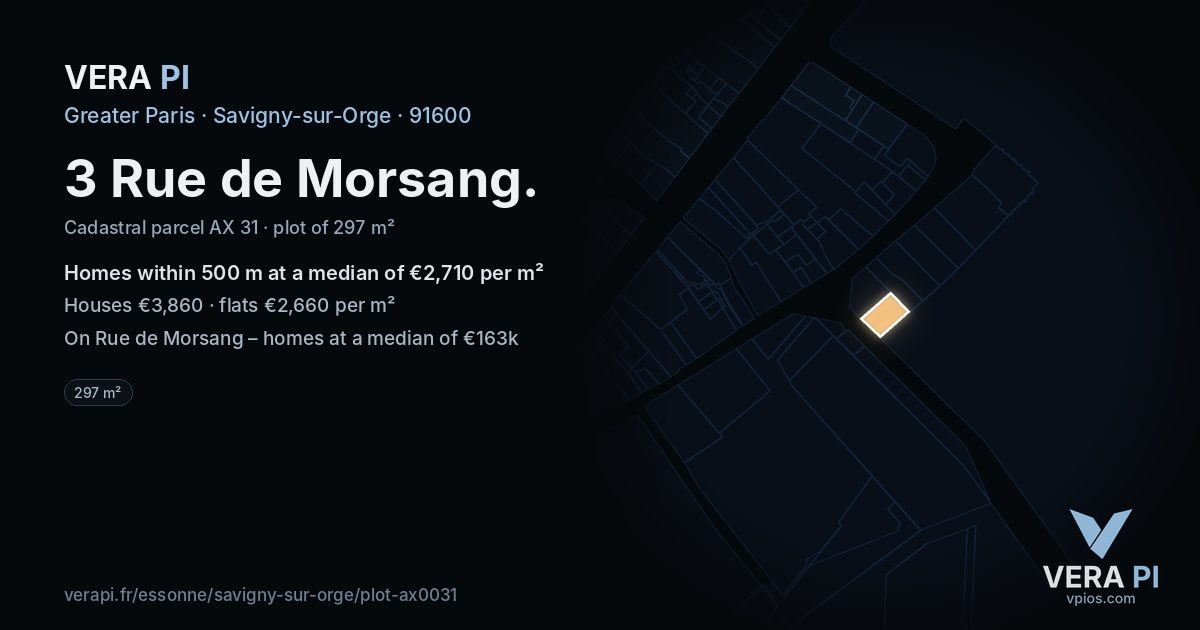 3 Rue de Morsang, Savigny-sur-Orge at night – the plot lit, the parcels around coloured by the prices near them