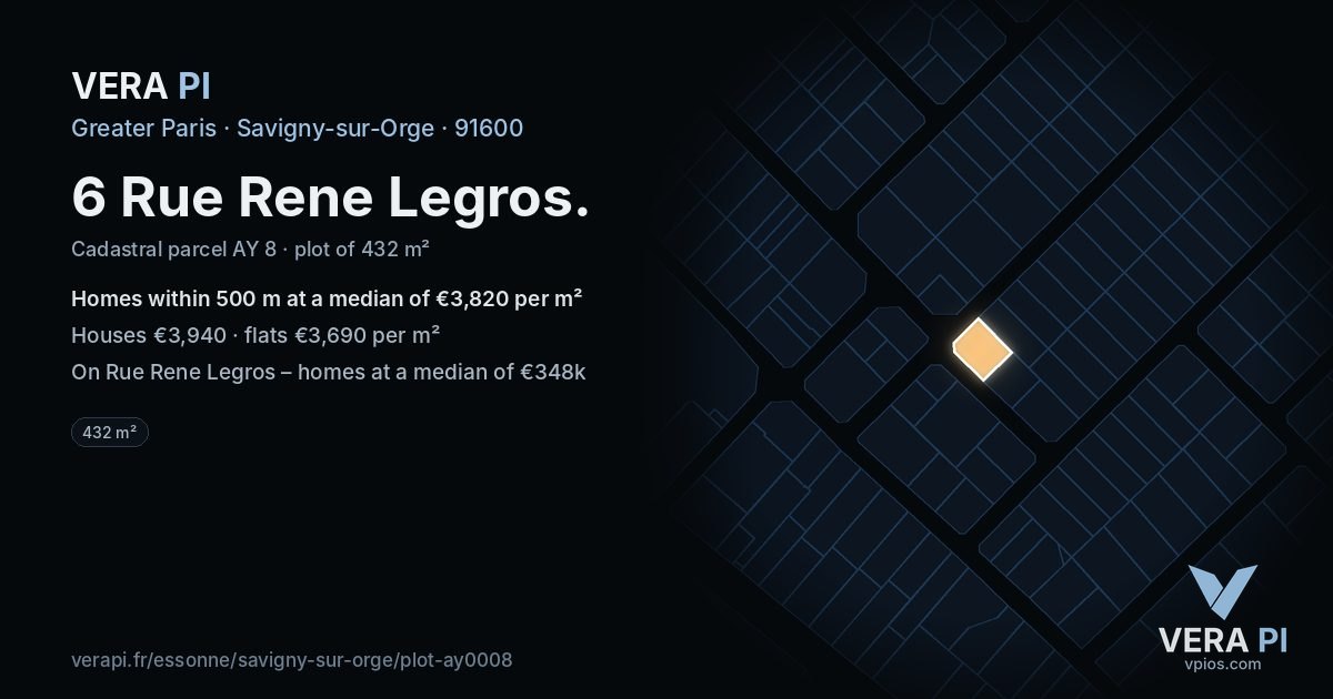6 Rue Rene Legros, Savigny-sur-Orge at night – the plot lit, the parcels around coloured by the prices near them