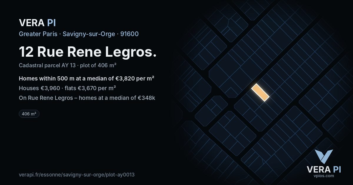 12 Rue Rene Legros, Savigny-sur-Orge at night – the plot lit, the parcels around coloured by the prices near them