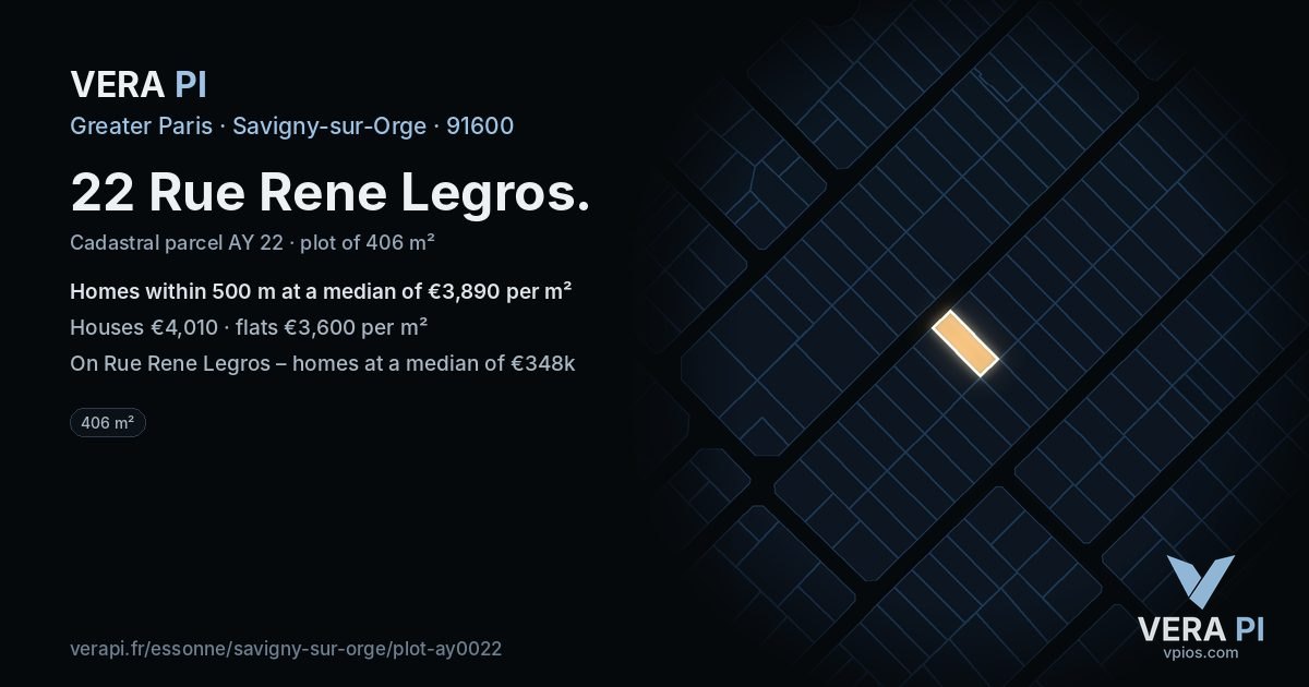 22 Rue Rene Legros, Savigny-sur-Orge at night – the plot lit, the parcels around coloured by the prices near them