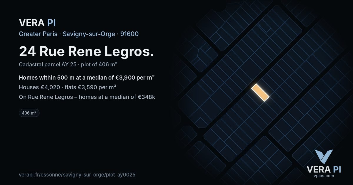 24 Rue Rene Legros, Savigny-sur-Orge at night – the plot lit, the parcels around coloured by the prices near them
