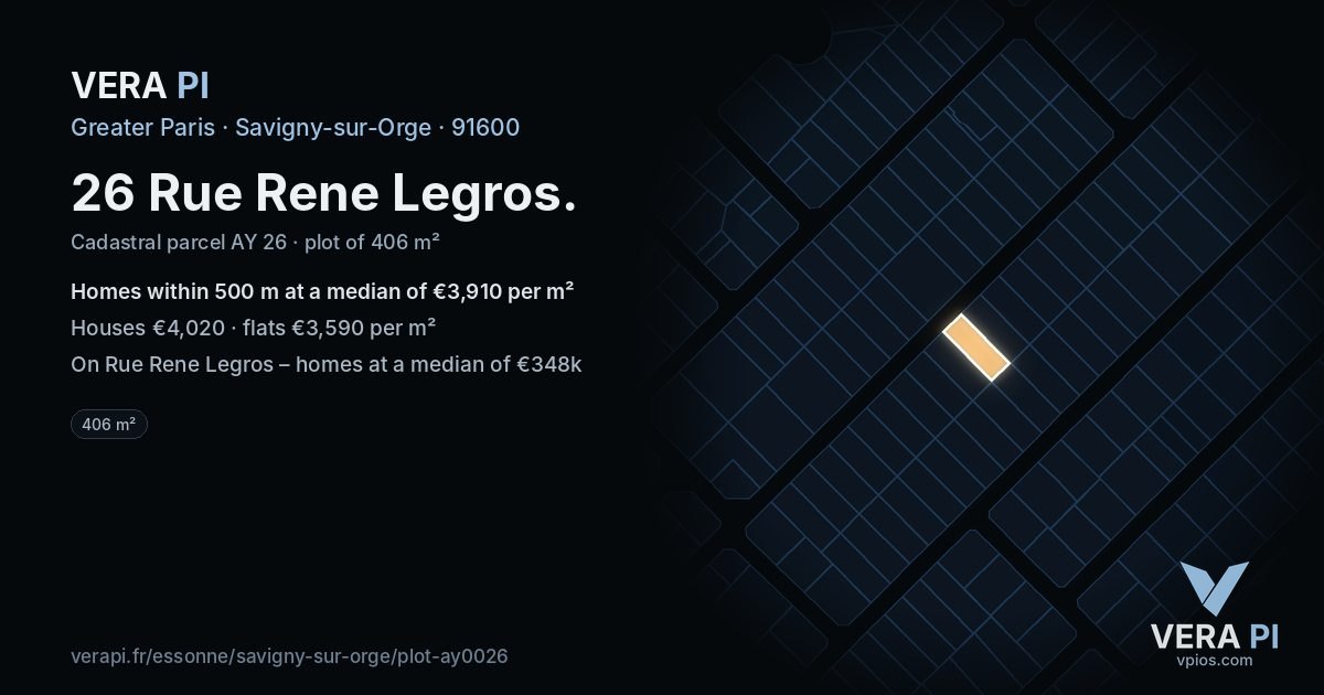 26 Rue Rene Legros, Savigny-sur-Orge at night – the plot lit, the parcels around coloured by the prices near them